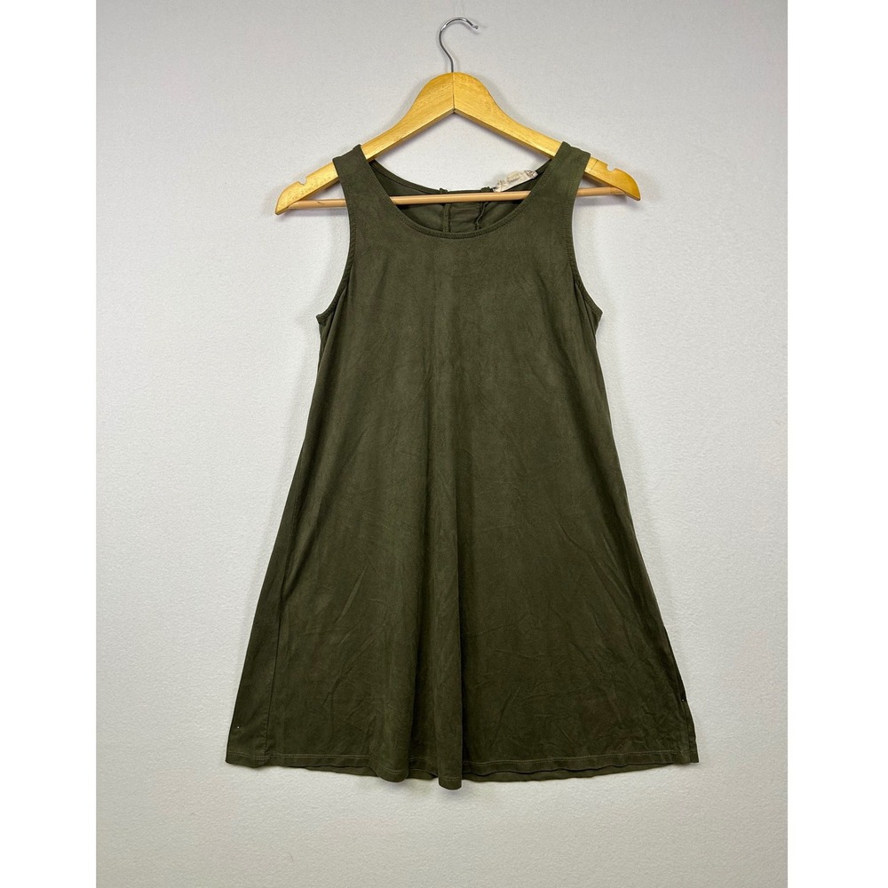 Boho Indie Pink Republic Womens Medium Olive Green Faux Suede Lace Up Mini Dress